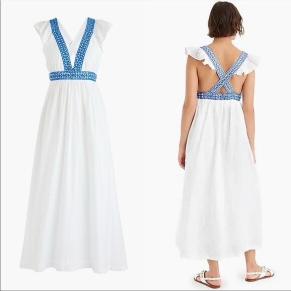 J Crew Women's S Maxi Linen Blend Dress Ruffle Deep V-neck Beach Vacation XS - Picture 1 of 5